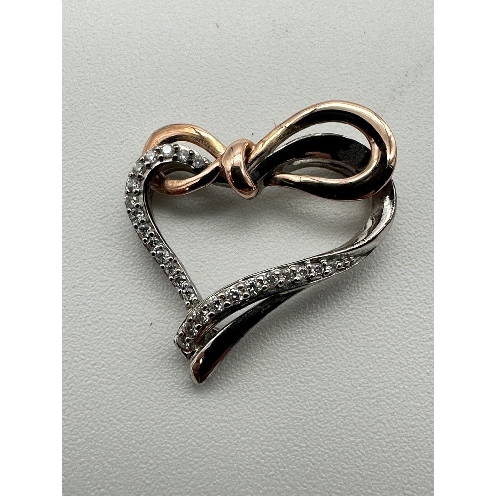Enchanted Disney Snow White Bow Heart Necklace 10K Rose Gold Sterling Silver